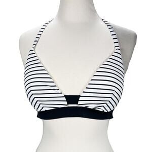 Victoria's Secret Black & White Stripped Padded Double Strap Bikini Top Sz Large